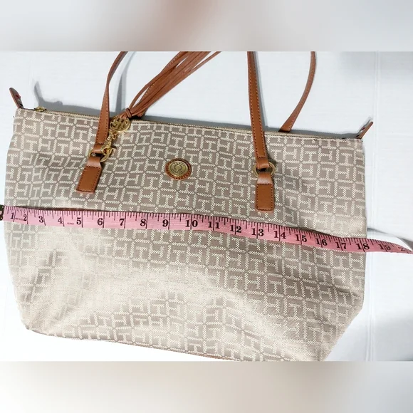 Tommy Hilfiger Large Brown Gold Monogram TH Tote Bag